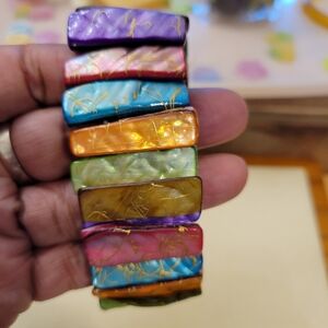 Vintage Painted Abalone Stretch Bracelet • Multi-Colored